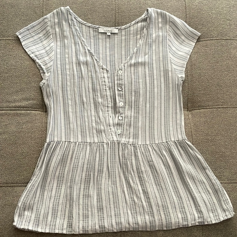 Blue and white striped blouse